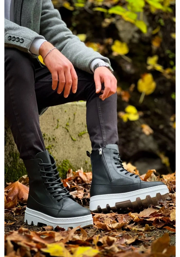 KB-0993 Kuback Siyah Cilt Beyaz Yüksek Taban Postal Bot