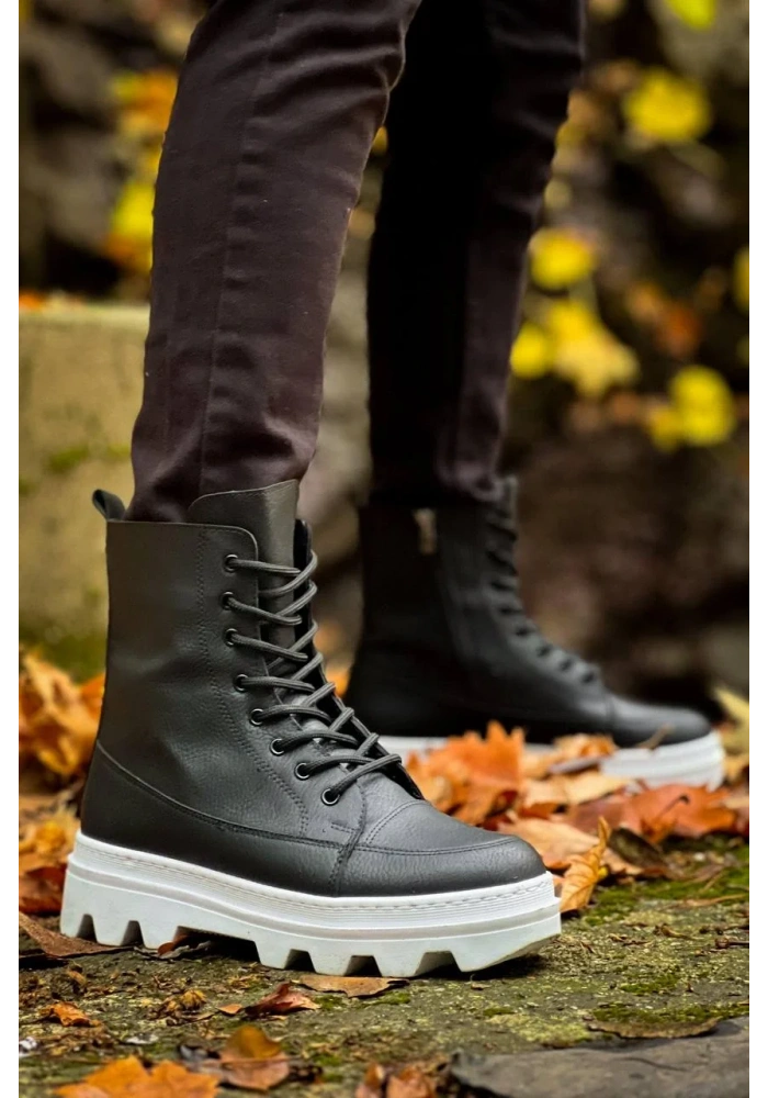 KB-0993 Kuback Siyah Cilt Beyaz Yüksek Taban Postal Bot