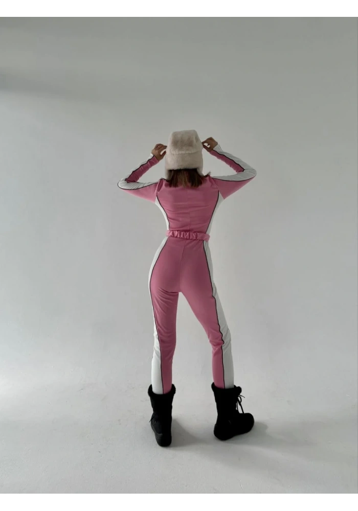 Kemer Detaylı Fermuarlı Tulum - Pembe