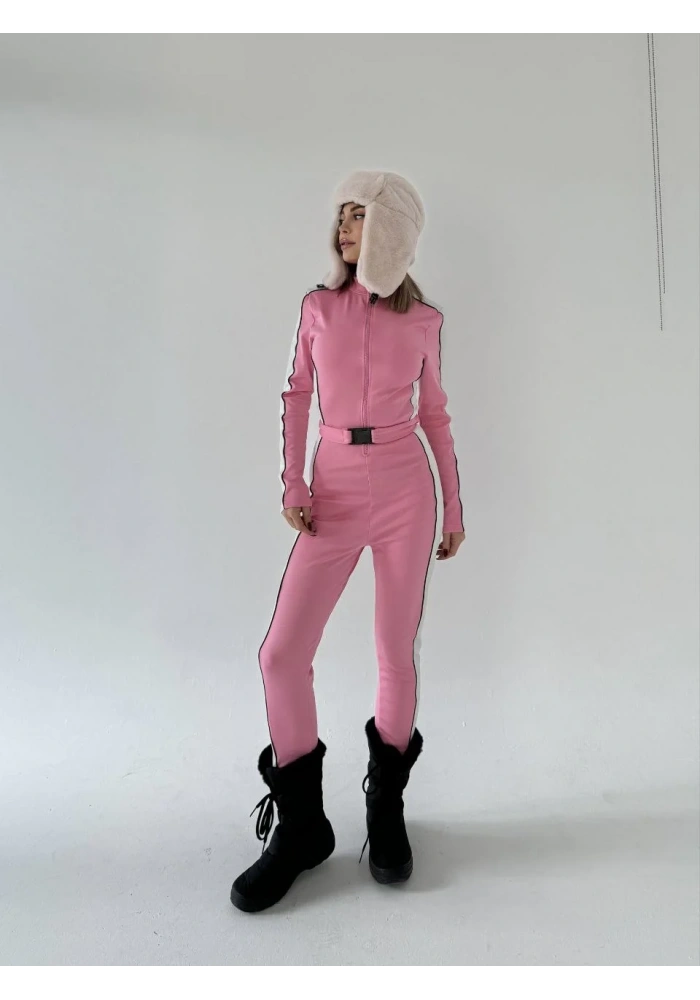 Kemer Detaylı Fermuarlı Tulum - Pembe