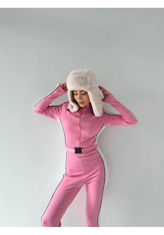 Kemer Detaylı Fermuarlı Tulum - Pembe