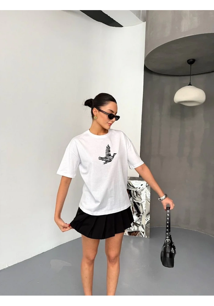 Kısa Kol Baskılı T-shirt - Beyaz