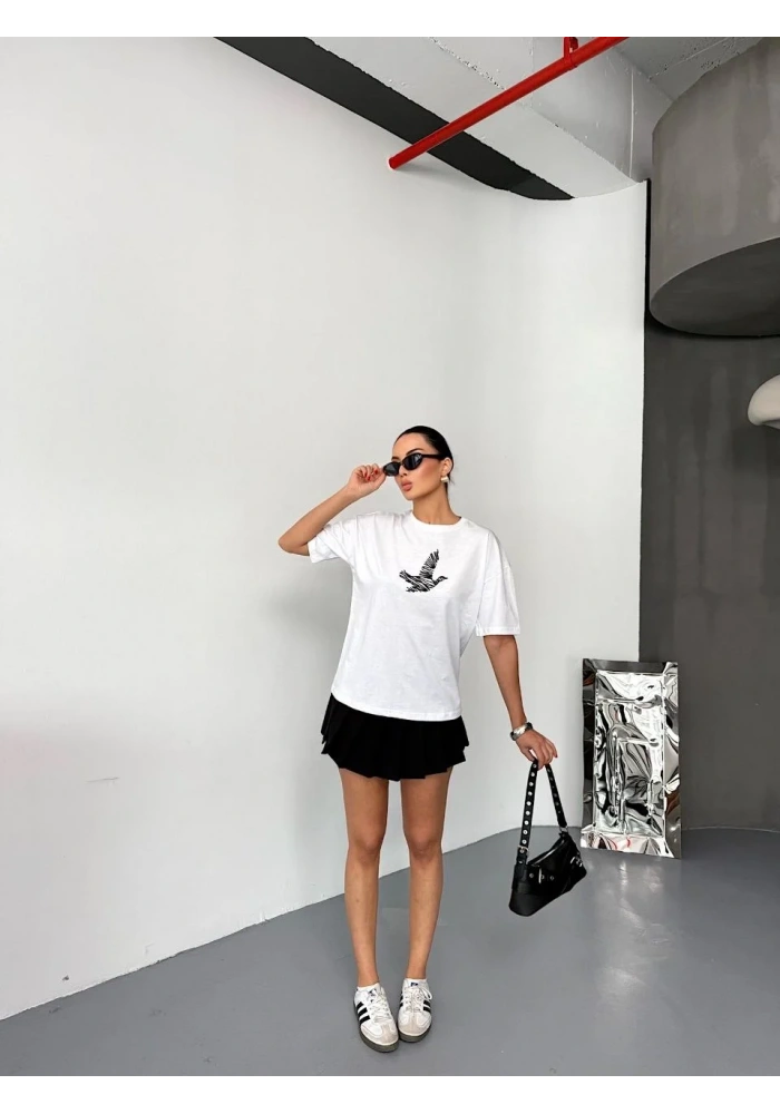 Kısa Kol Baskılı T-shirt - Beyaz