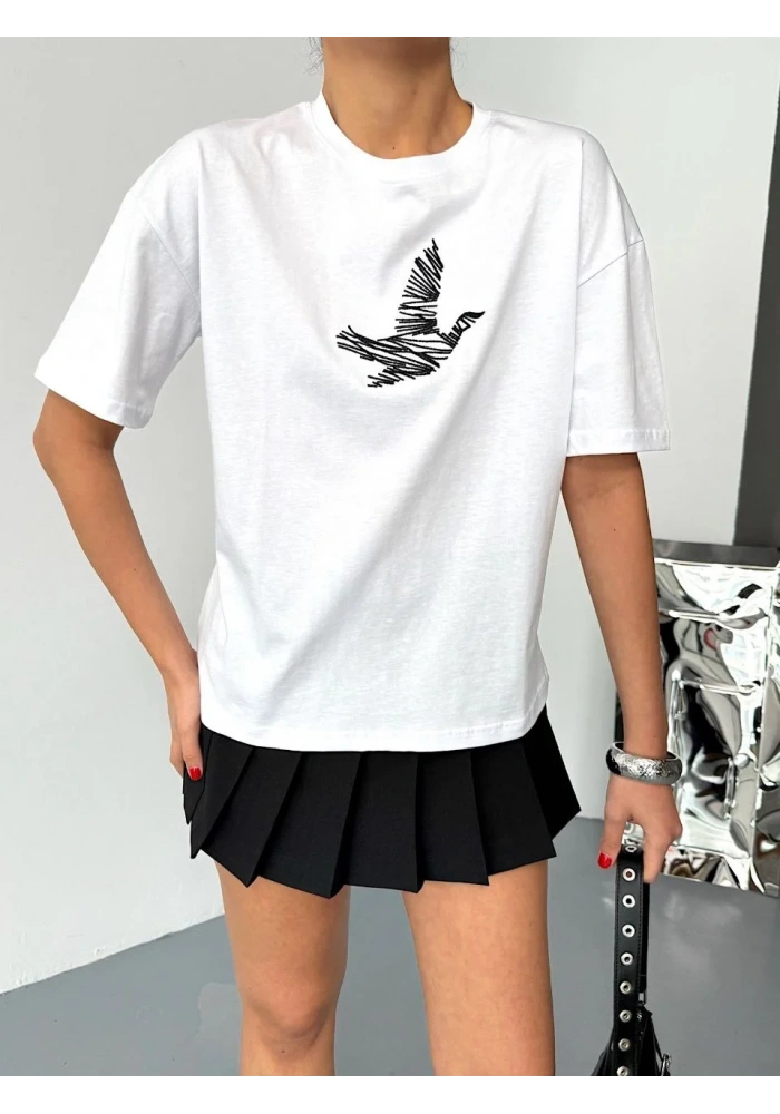 Kısa Kol Baskılı T-shirt - Beyaz