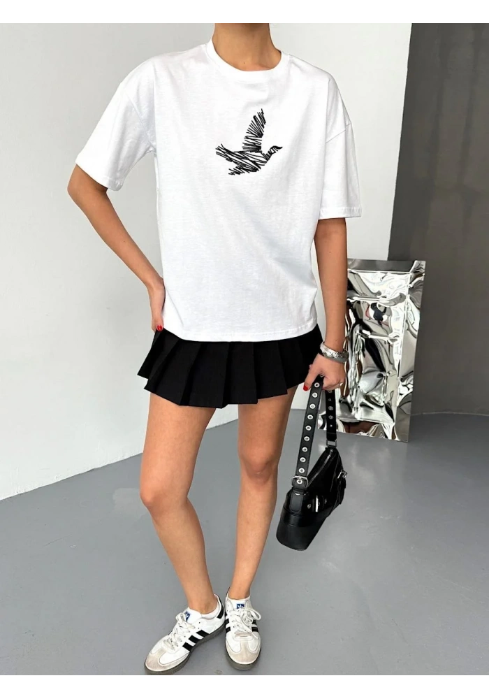 Kısa Kol Baskılı T-shirt - Beyaz