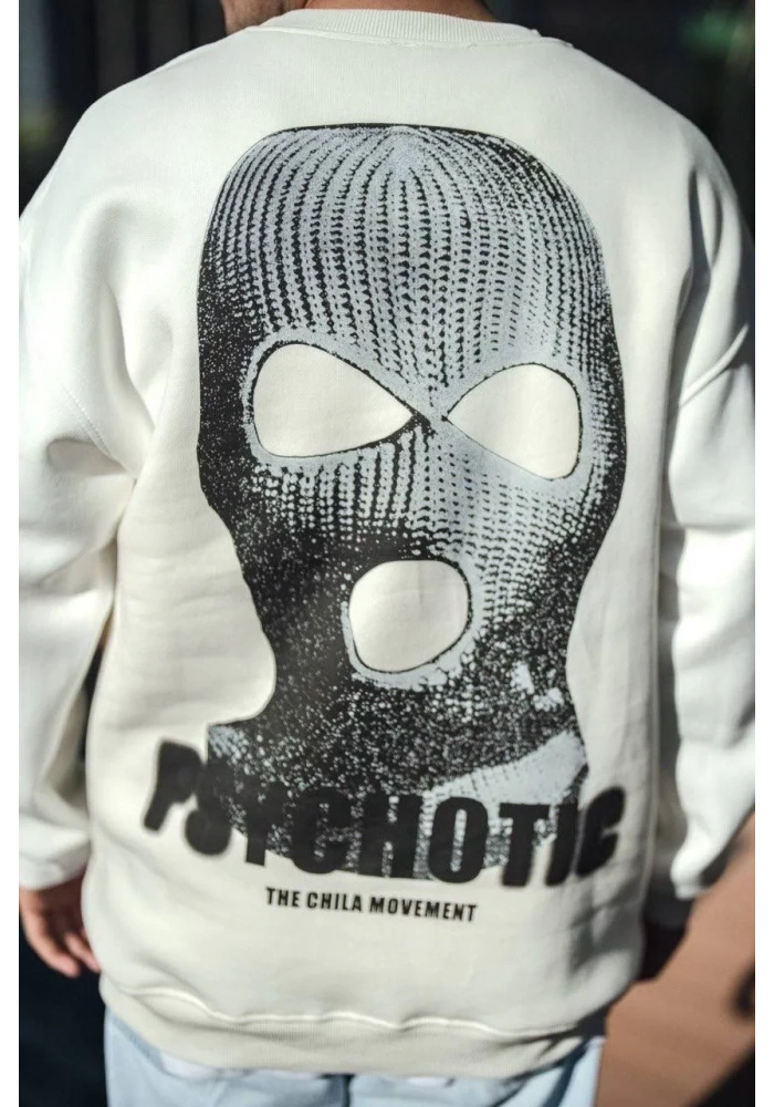 Kışlık Bisiklet Yaka Baskılı SweatShirt - Beyaz