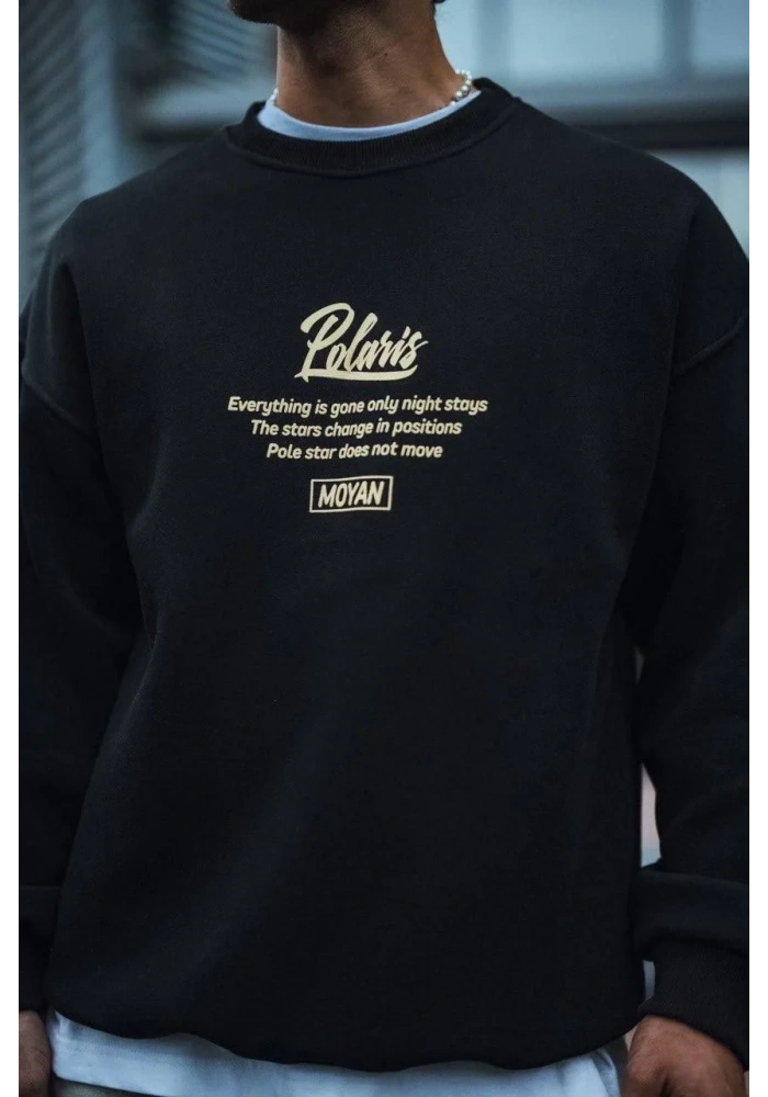 Kışlık Bisiklet Yaka Ön Ve Arka Baskılı SweatShirt - Siyah