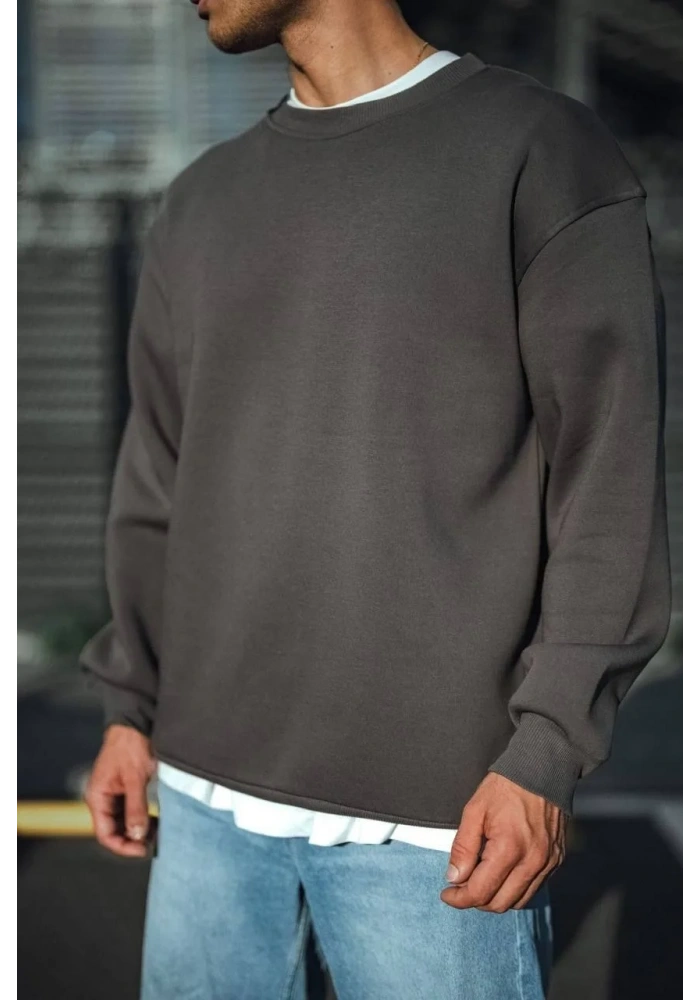 Kışlık Bisiklet Yaka Üç İplik Basic SweatShirt - Antrasit