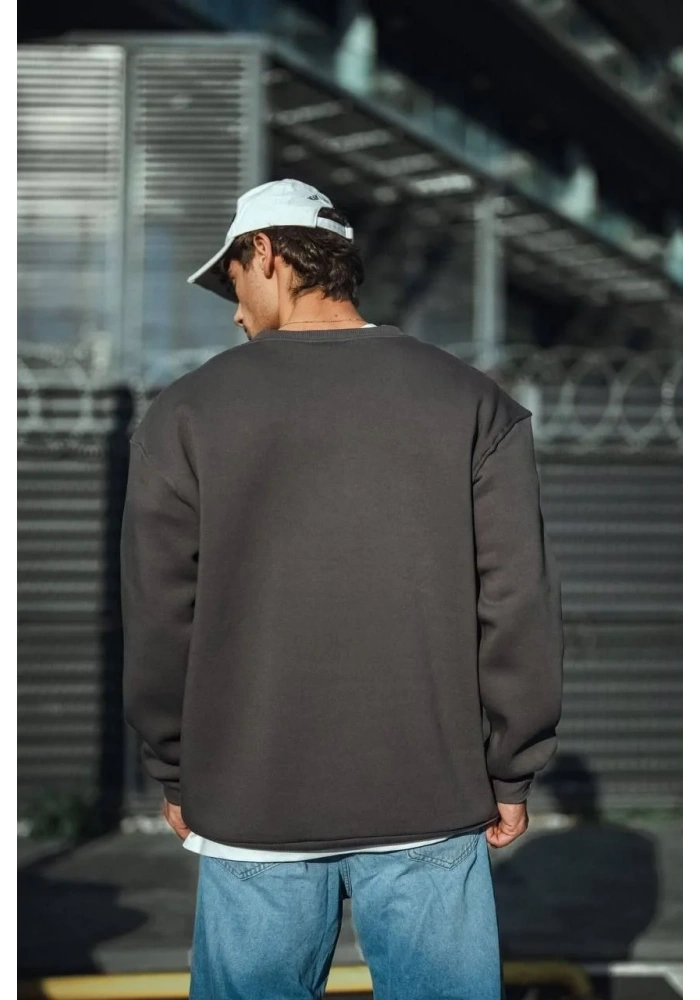 Kışlık Bisiklet Yaka Üç İplik Basic SweatShirt - Antrasit
