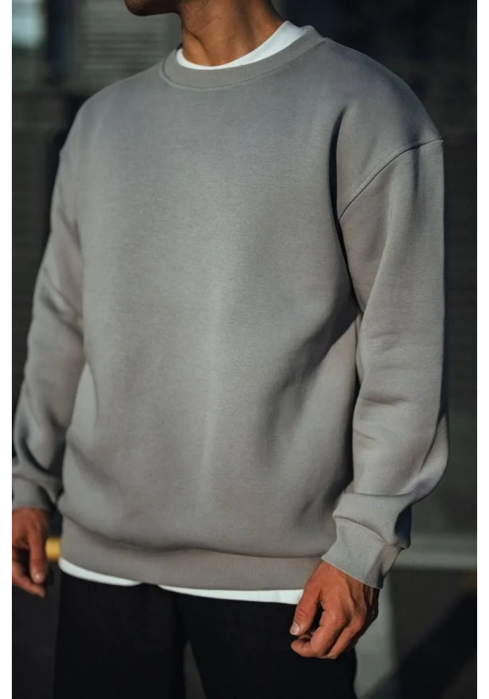 Kışlık Bisiklet Yaka Üç İplik Basic SweatShirt - Boyalı Gri
