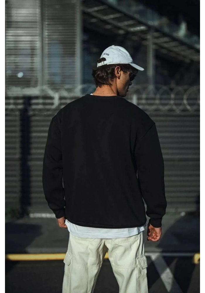 Kışlık Bisiklet Yaka Üç İplik Basic SweatShirt - Siyah