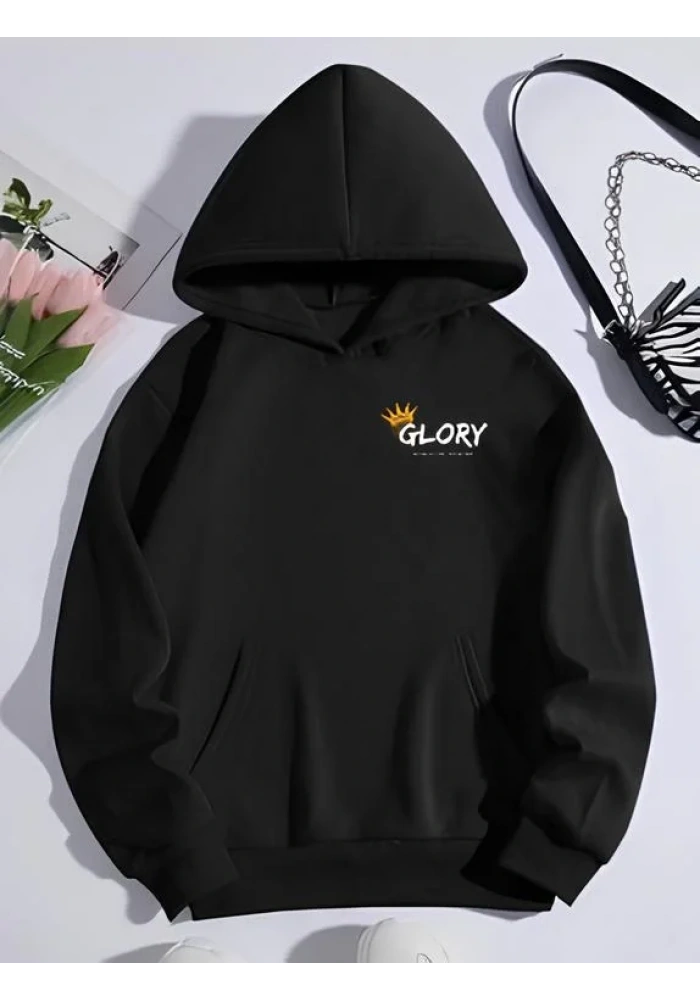 Kışlık Üç İplik Kapüşonlu SweatShirt - Siyah