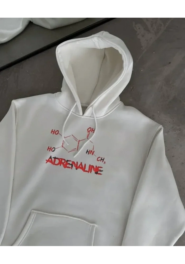 Kışlık Uzun Kol Kapüşonlu SweatShirt - Beyaz