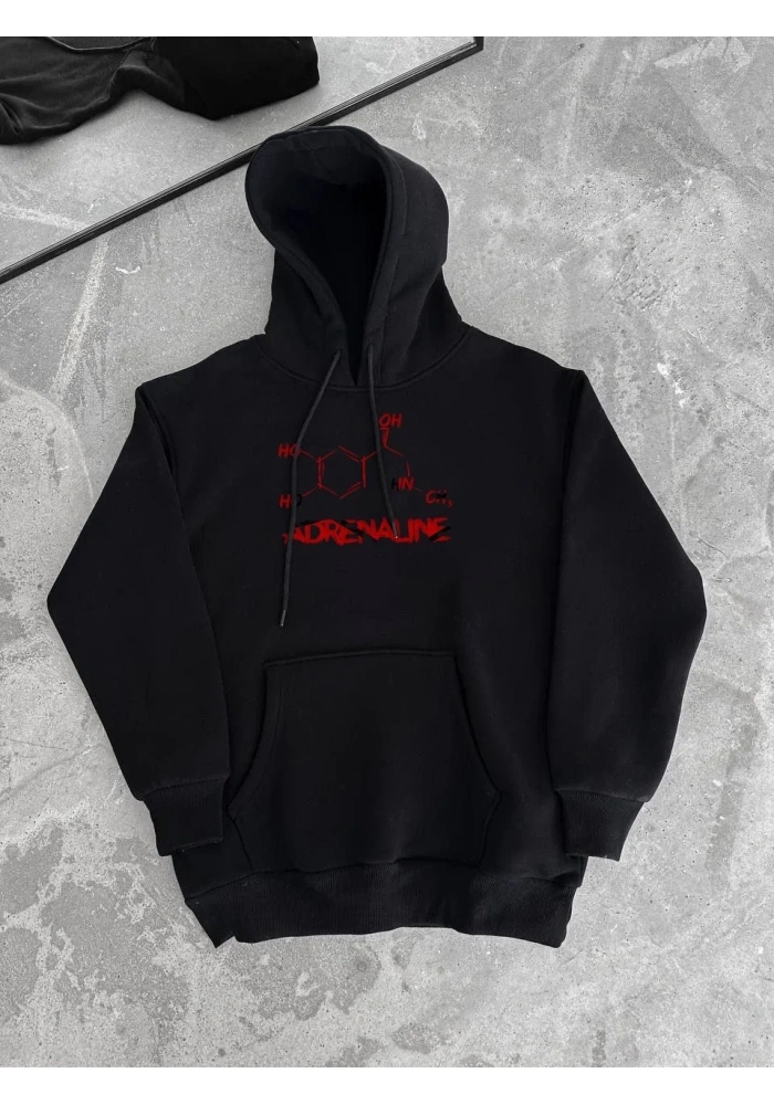 Kışlık Uzun Kol Kapüşonlu SweatShirt - Siyah