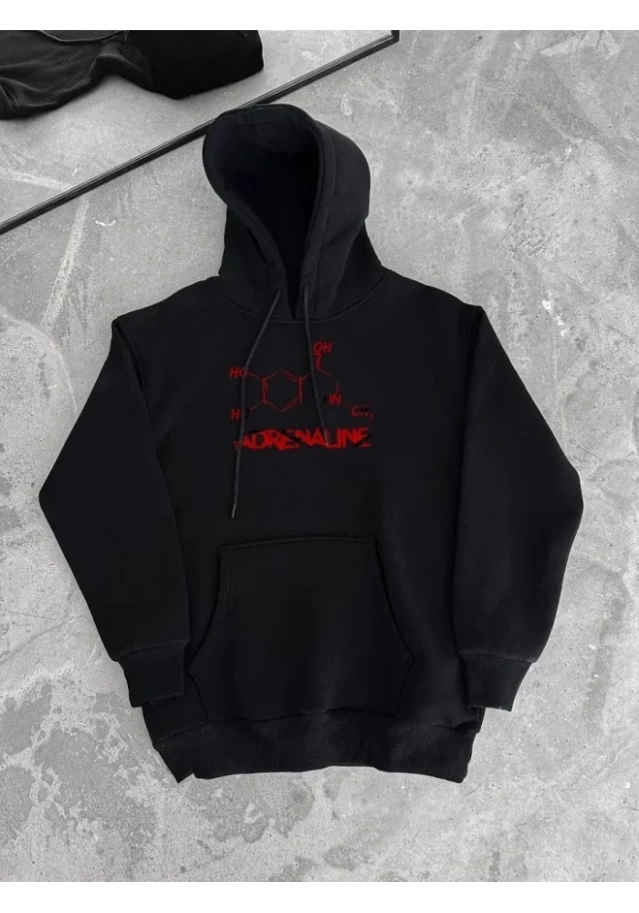 Kışlık Uzun Kol Kapüşonlu SweatShirt - Siyah