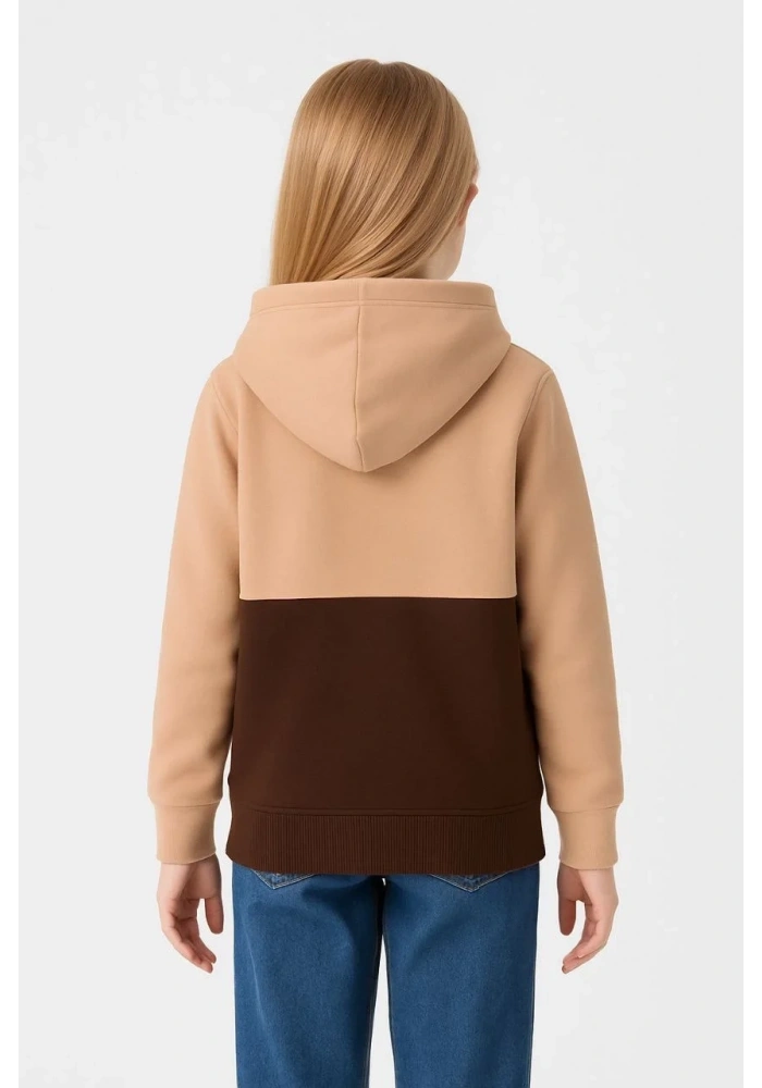 Kız Çocuk Kapüşonlu Kanguru Çepli Parçalı SweatShirt - Renkli