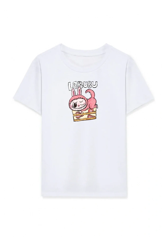 Kız Labubu Çocuk Baskılı T-Shirt - Beyaz