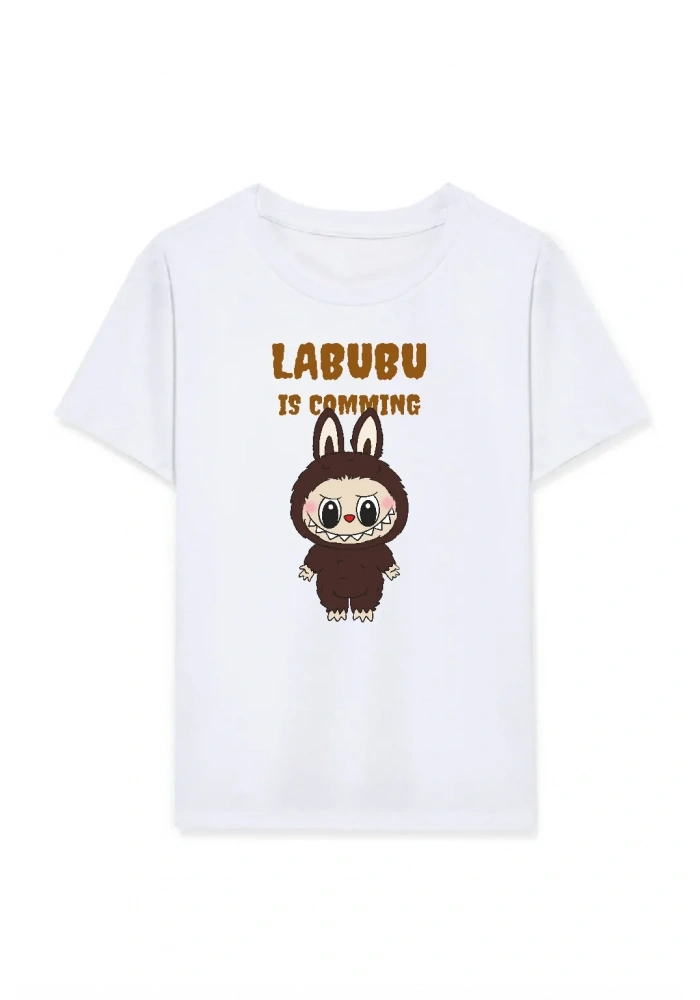 Kız Labubu Çocuk Baskılı T-Shirt - Beyaz
