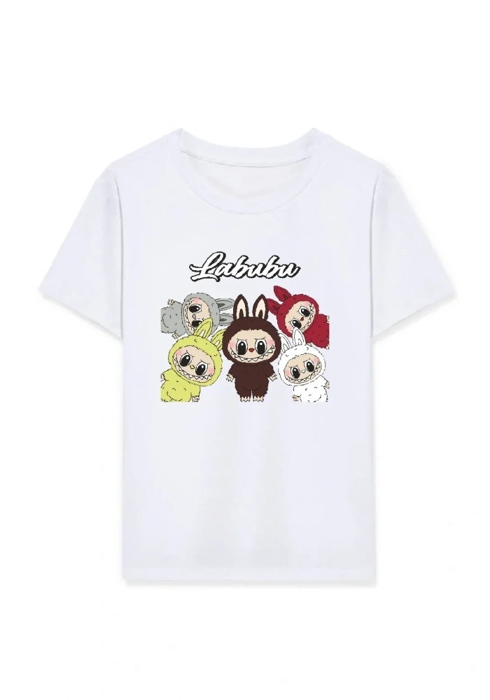 Kız Labubu Çocuk Baskılı T-Shirt - Beyaz