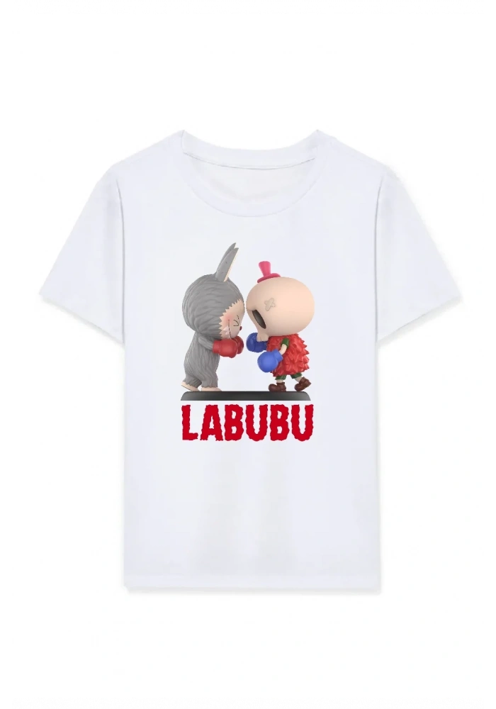Kız Labubu Çocuk Baskılı T-Shirt - Beyaz