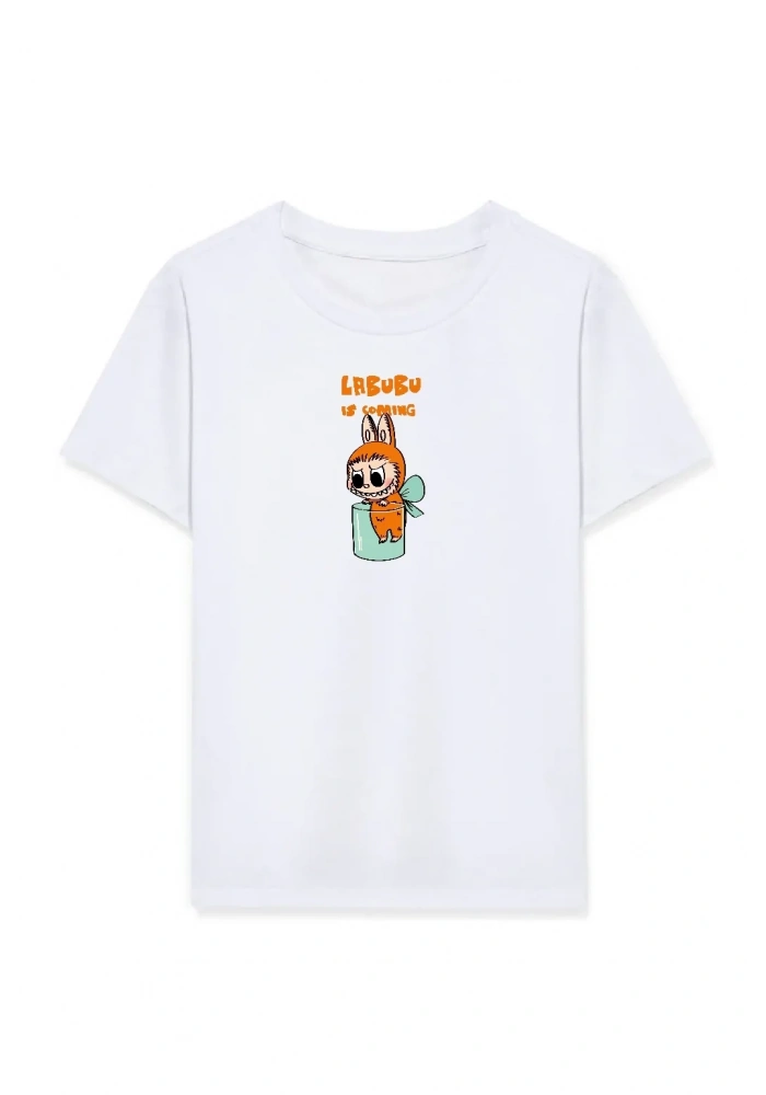 Kız Labubu Çocuk Baskılı T-Shirt - Beyaz