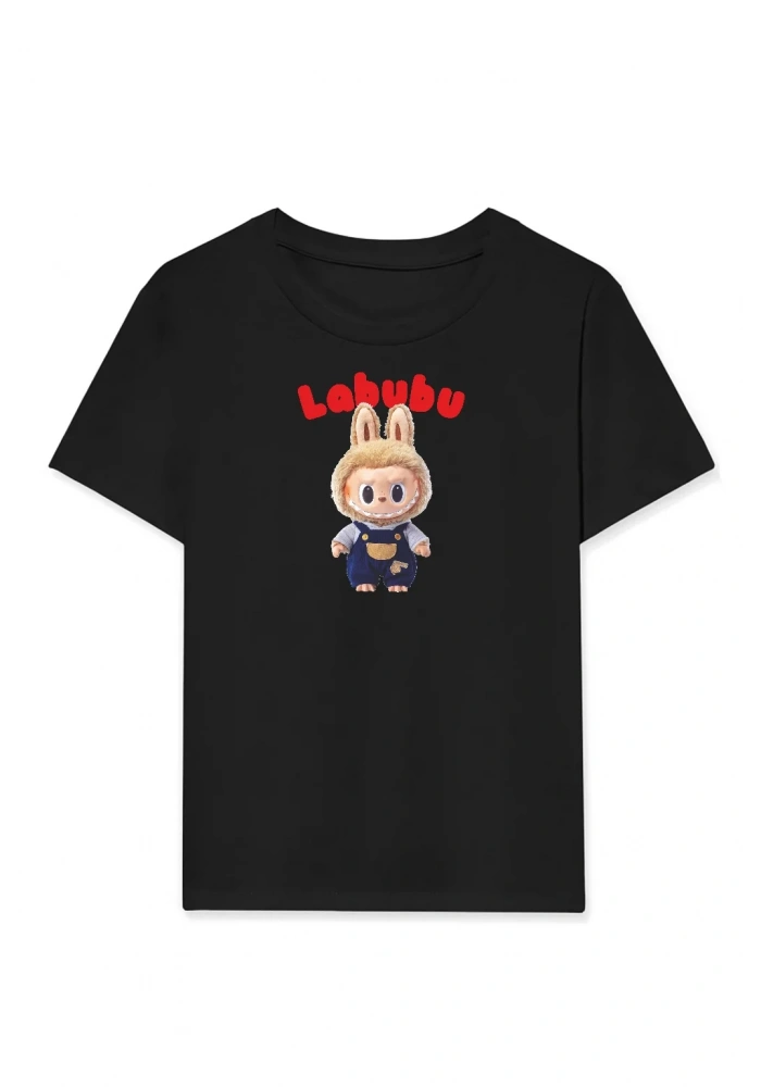 Kız Labubu Çocuk Baskılı T-Shirt - Beyaz
