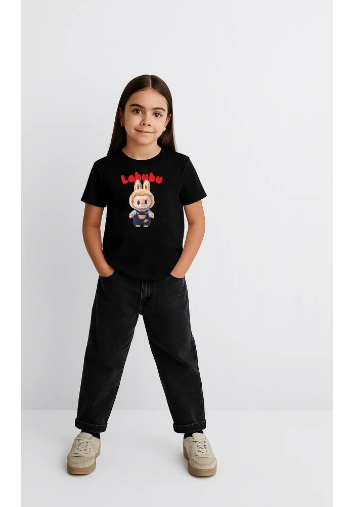 Kız Labubu Çocuk Baskılı T-Shirt - Beyaz