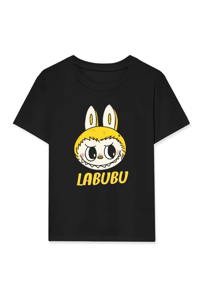 Kız Labubu Çocuk Baskılı T-Shirt - Siyah