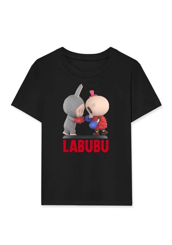 Kız Labubu Çocuk Baskılı T-Shirt - Siyah