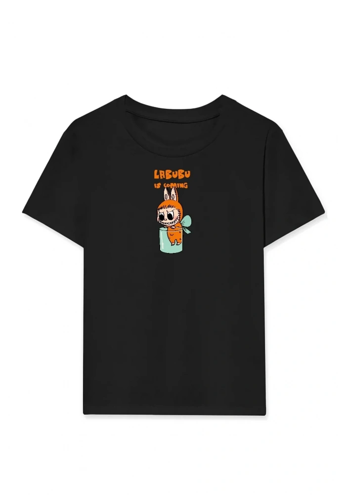 Kız Labubu Çocuk Baskılı T-Shirt - Siyah
