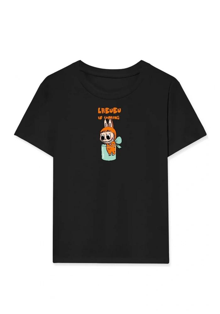 Kız Labubu Çocuk Baskılı T-Shirt - Siyah