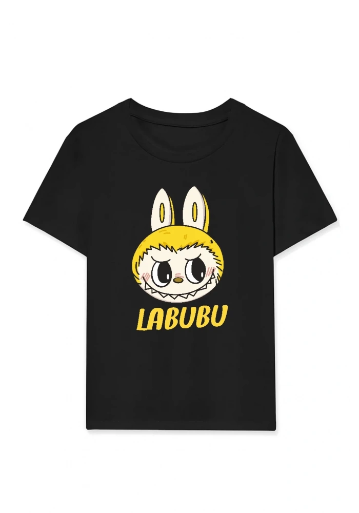 Kız Labubu Çocuk Baskılı T-Shirt - Siyah