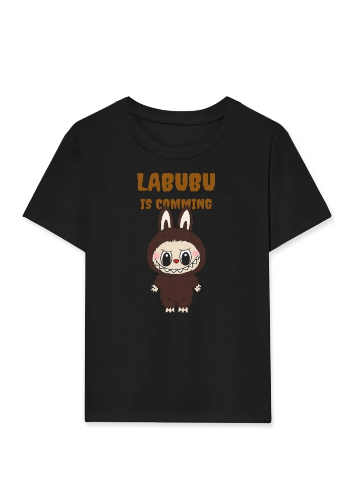 Kız Labubu Çocuk Baskılı T-Shirt - Siyah