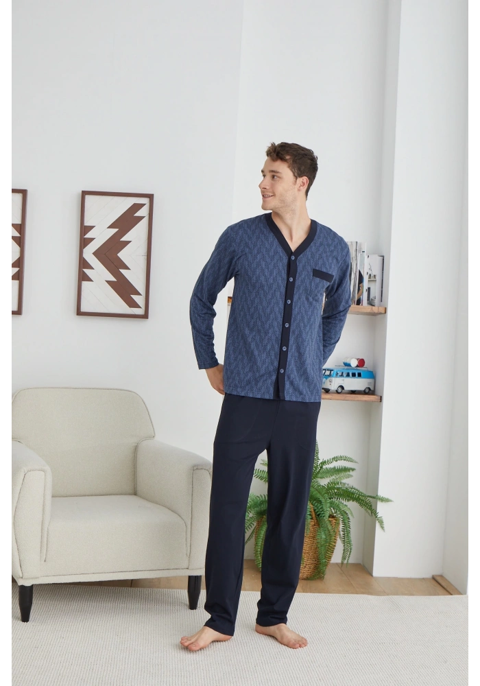 Kocabey 9252 Erkek  V Yaka Boydan Düğmeli Pijama Takımı