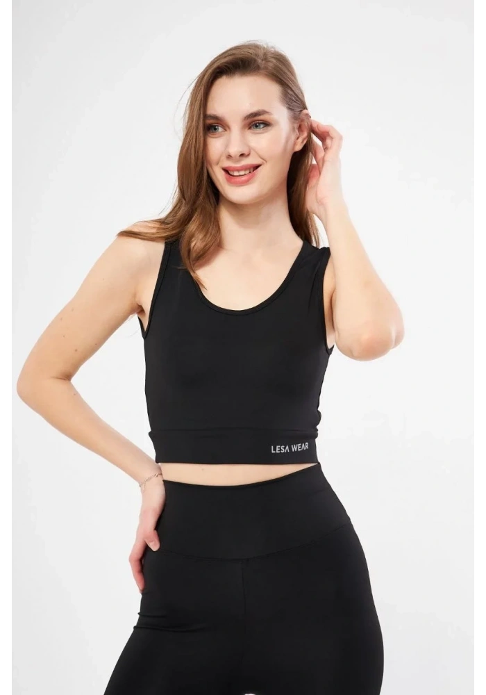 Kolsuz Dalgiç Baskılı Crop - Siyah