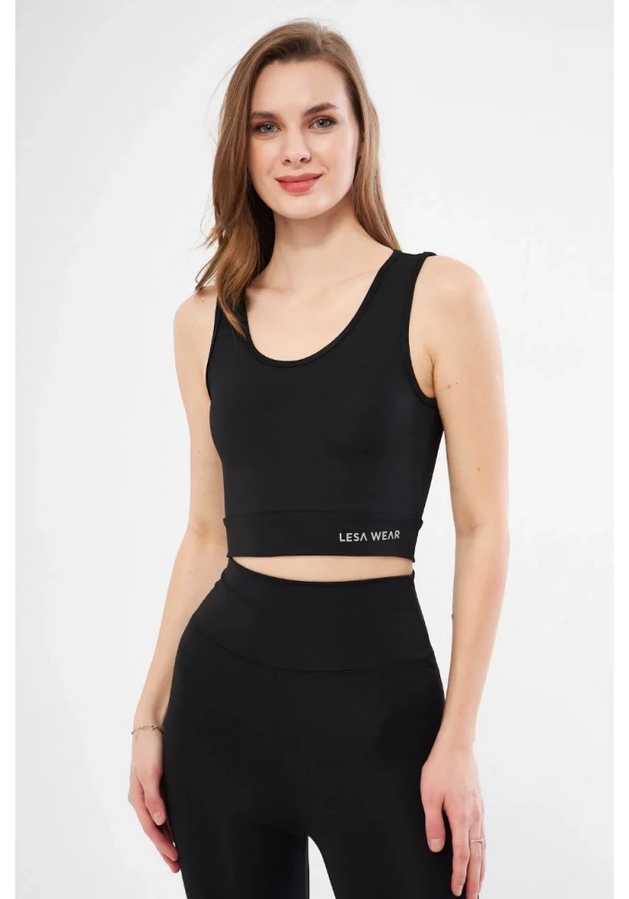 Kolsuz Dalgiç Baskılı Crop - Siyah