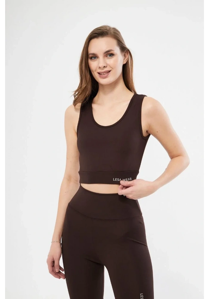 Kolsuz Sporcu Baskılı Crop - Kahve