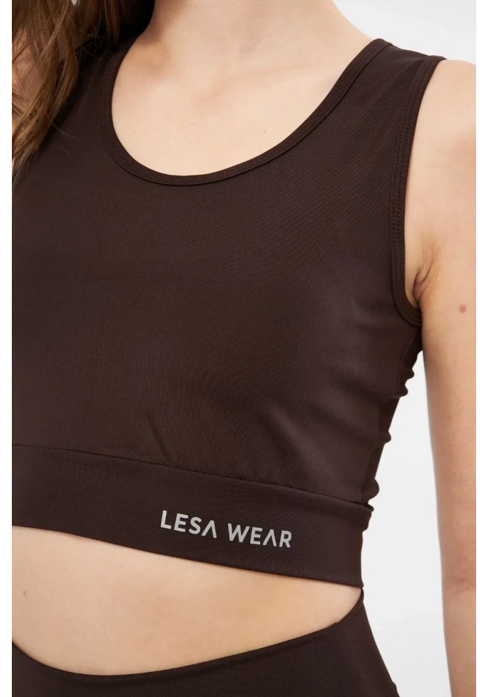 Kolsuz Sporcu Baskılı Crop - Kahve