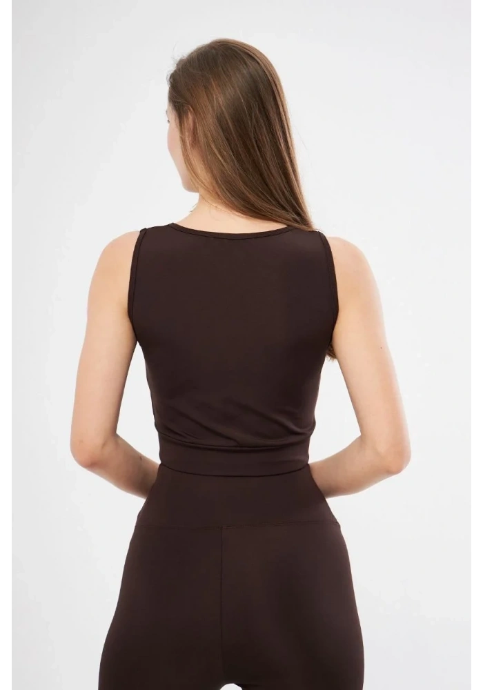 Kolsuz Sporcu Baskılı Crop - Kahve