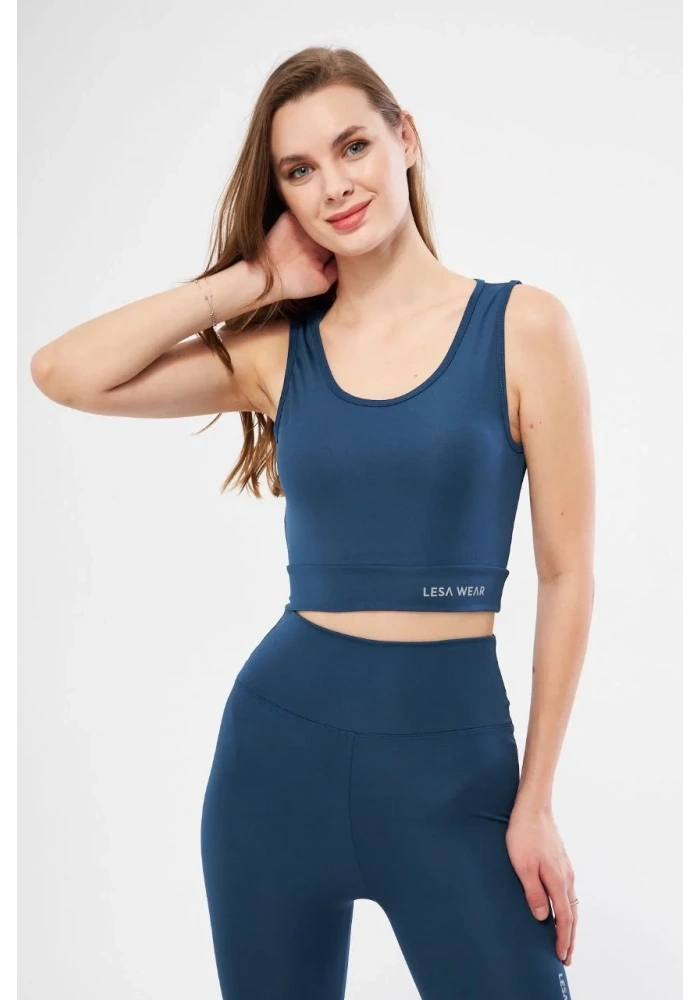 Kolsuz Sporcu Baskılı Crop - Turkuaz