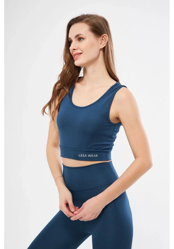 Kolsuz Sporcu Baskılı Crop - Turkuaz