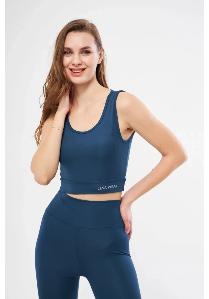 Kolsuz Sporcu Baskılı Crop - Turkuaz