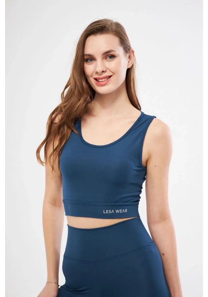 Kolsuz Sporcu Baskılı Crop - Turkuaz