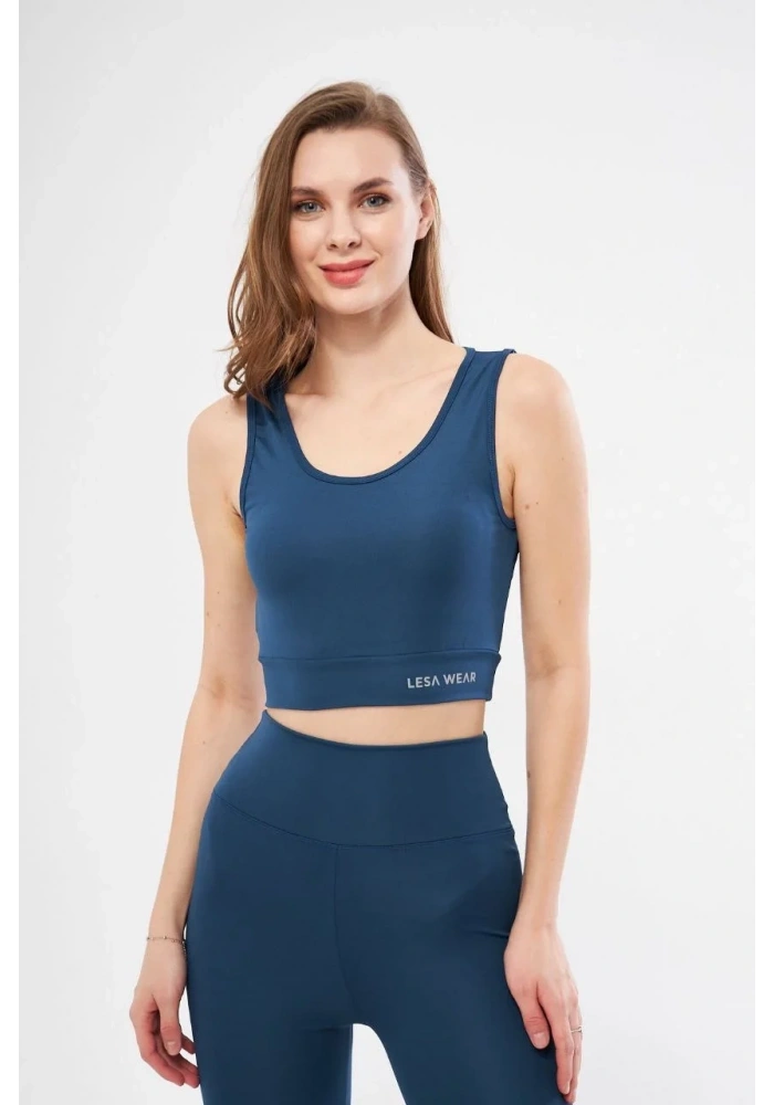 Kolsuz Sporcu Baskılı Crop - Turkuaz