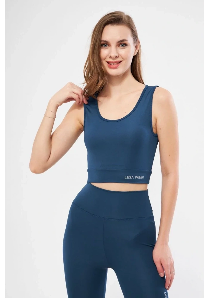 Kolsuz Sporcu Baskılı Crop - Turkuaz