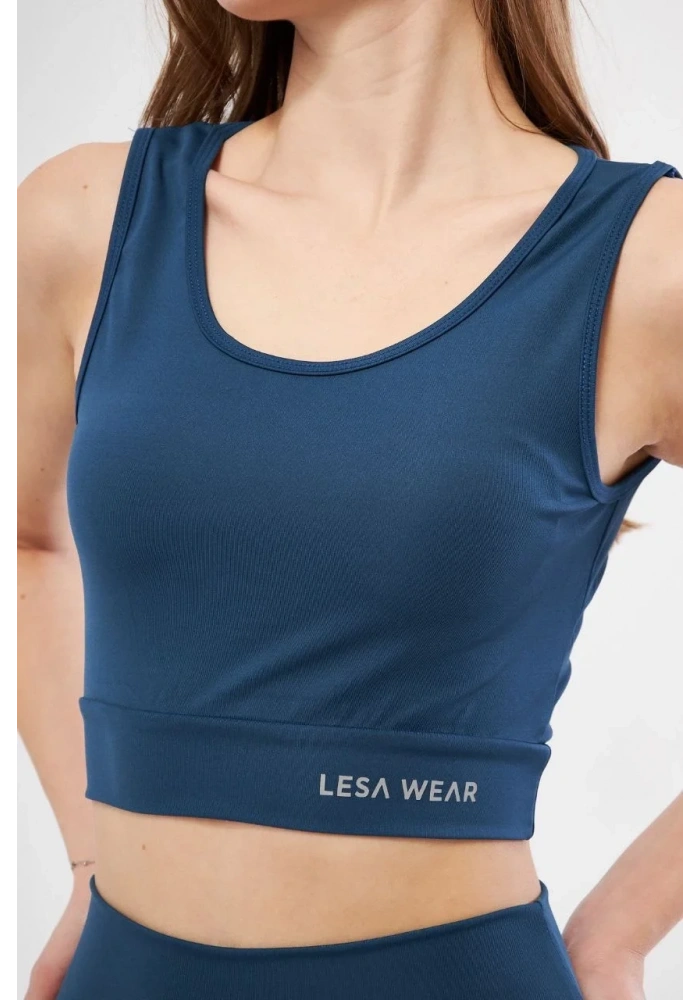 Kolsuz Sporcu Baskılı Crop - Turkuaz