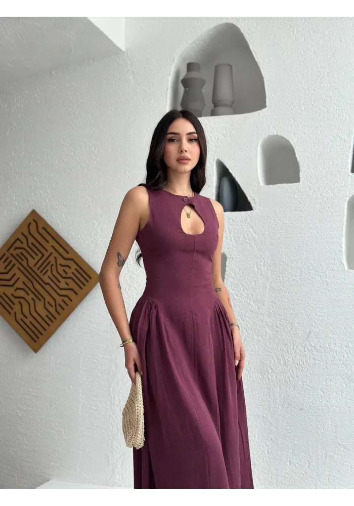 Kolsuz Uzun Kabardin Elbise - Bordo