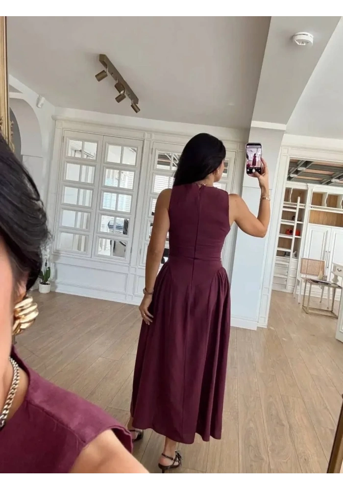 Kolsuz Uzun Kabardin Elbise - Bordo