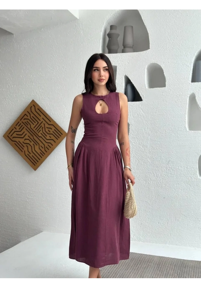 Kolsuz Uzun Kabardin Elbise - Bordo