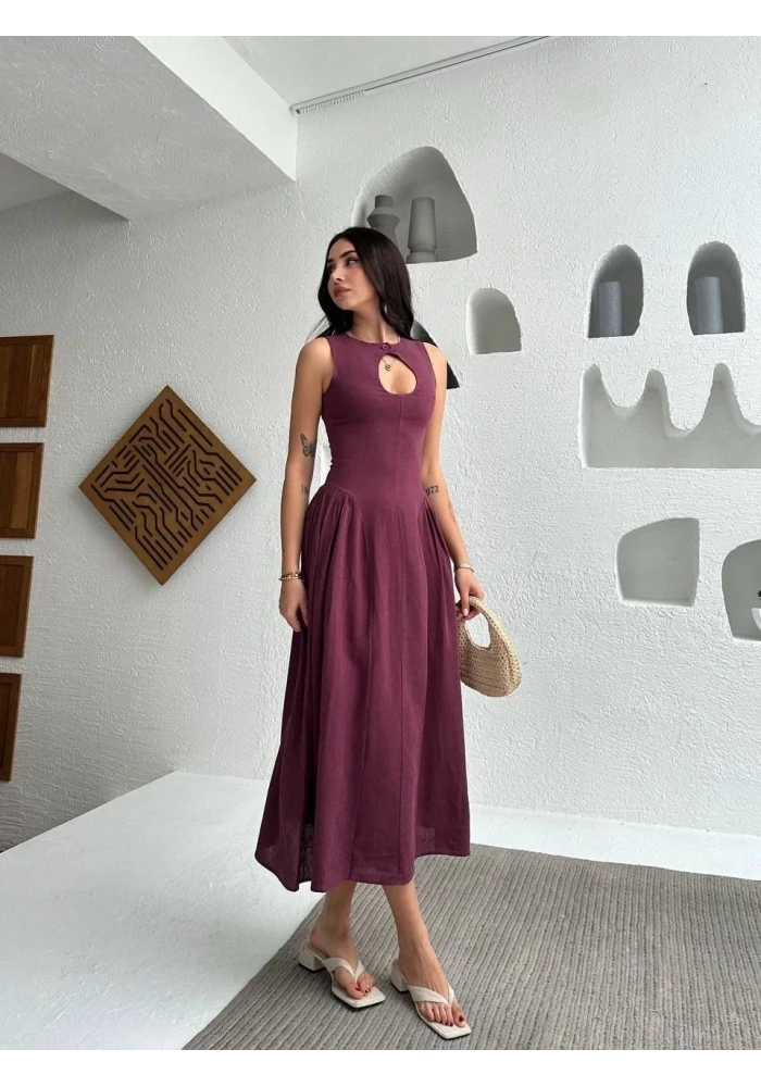 Kolsuz Uzun Kabardin Elbise - Bordo